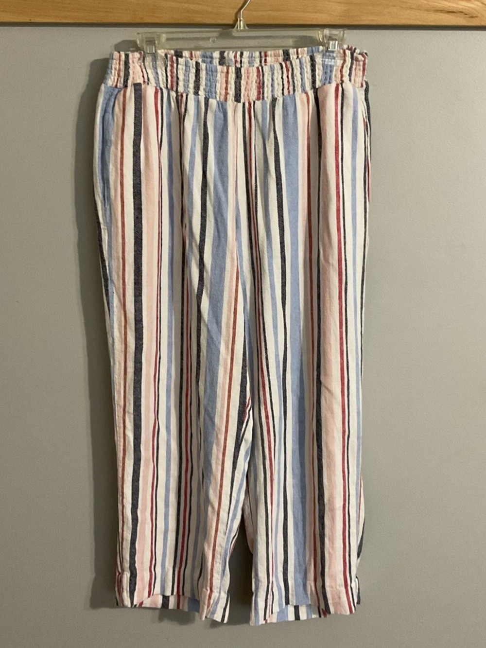 Christopher & Banks Patriotic Striped Elastic-Waist Cropped Pants Large